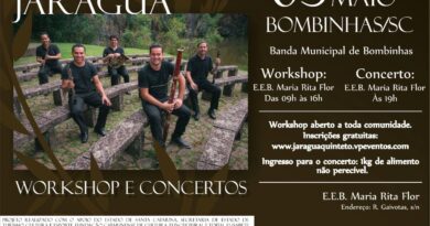 Quinteto Jaraguá dedica um dia inteiro de Música de Câmara para sopros em Bombinhas, com direito a Workshop e Concerto aberto à comunidade.
