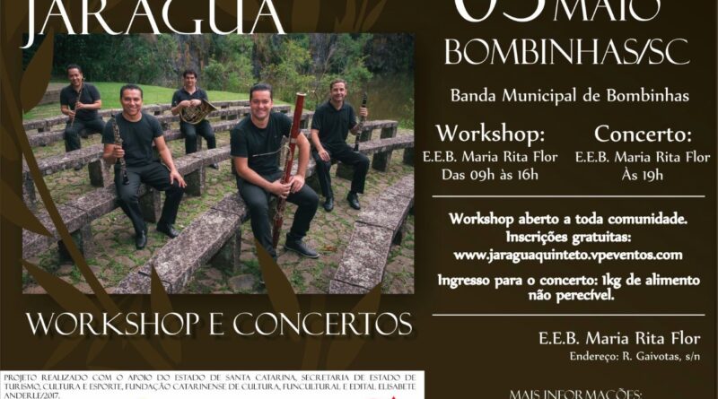 Quinteto Jaraguá dedica um dia inteiro de Música de Câmara para sopros em Bombinhas, com direito a Workshop e Concerto aberto à comunidade.