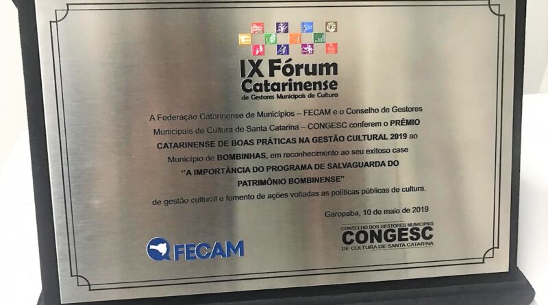 Programa de Salvaguarda do Patrimônio Cultural recebe prêmio no IX Fórum Catarinense de Gestores de Cultura.